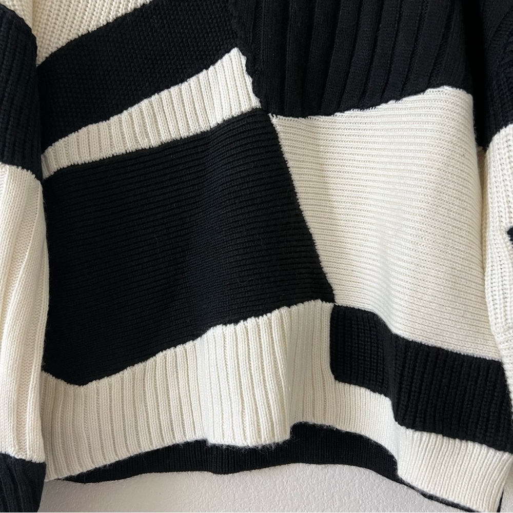 NWT RtA Aimee Wool Blend Geometric Colorblock Knit Sweater Black White Size L - Picture 12 of 16